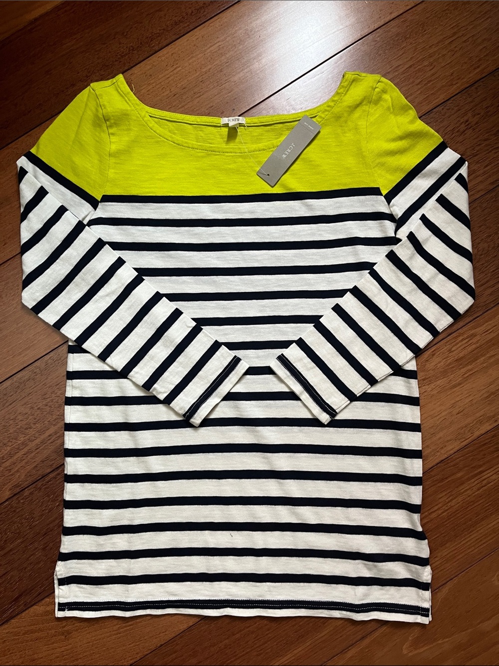 NWT J. Crew Neon Stripe Boatneck Long Sleeve Tee